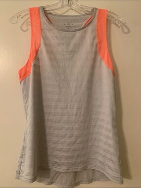 Athleta Light Gray Tank with Coral-Orange Shoulder Panels